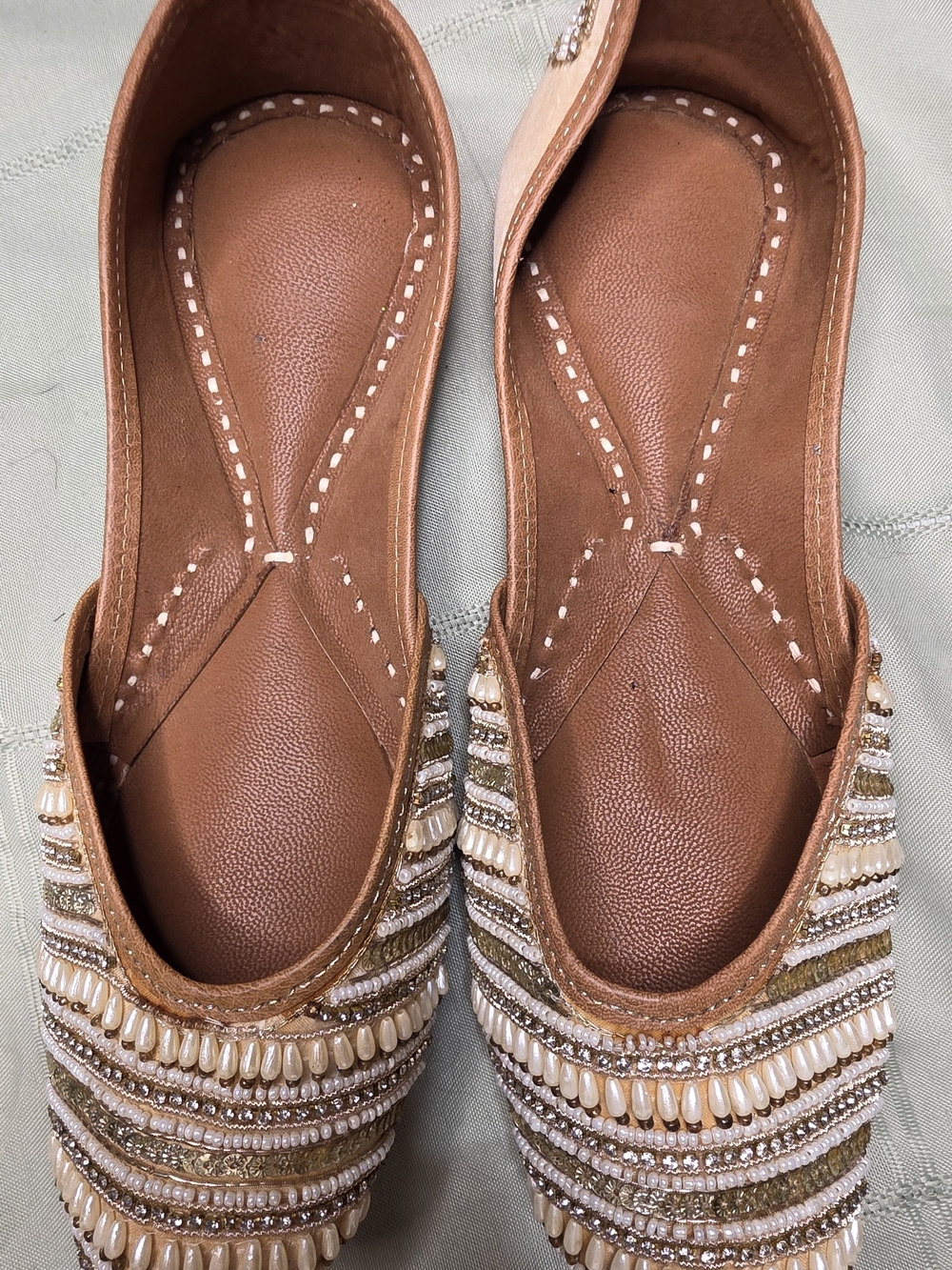 Handcrafted Cream Beaded Jutti Flats Khussa Mojari Bridal Shoes 38